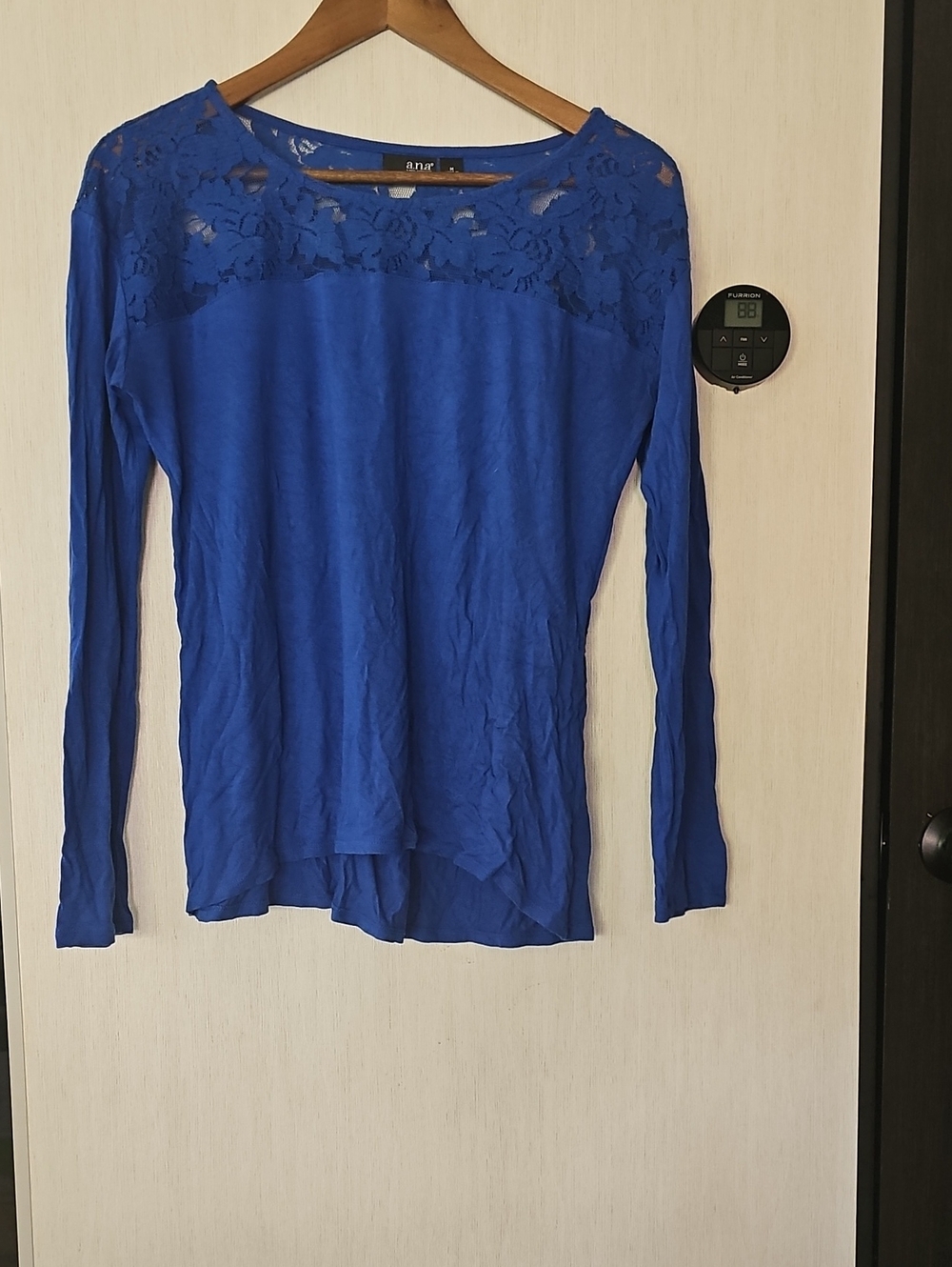 Anna Royal Blue Lace Yoke Long Sleeve Tee